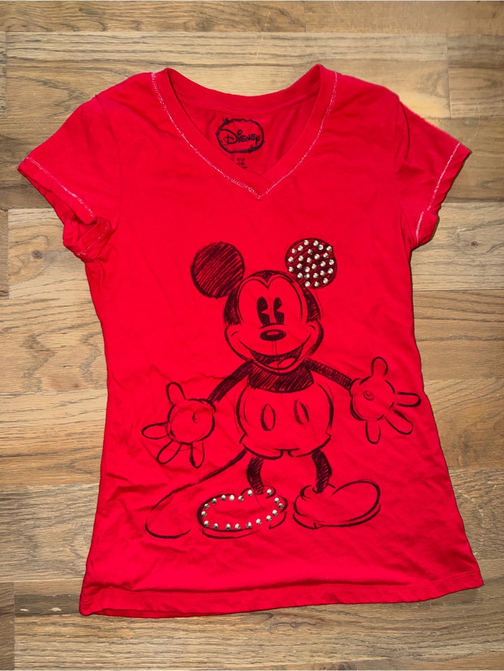 Disney Red V-Neck Mickey Mouse Tee size women’s small